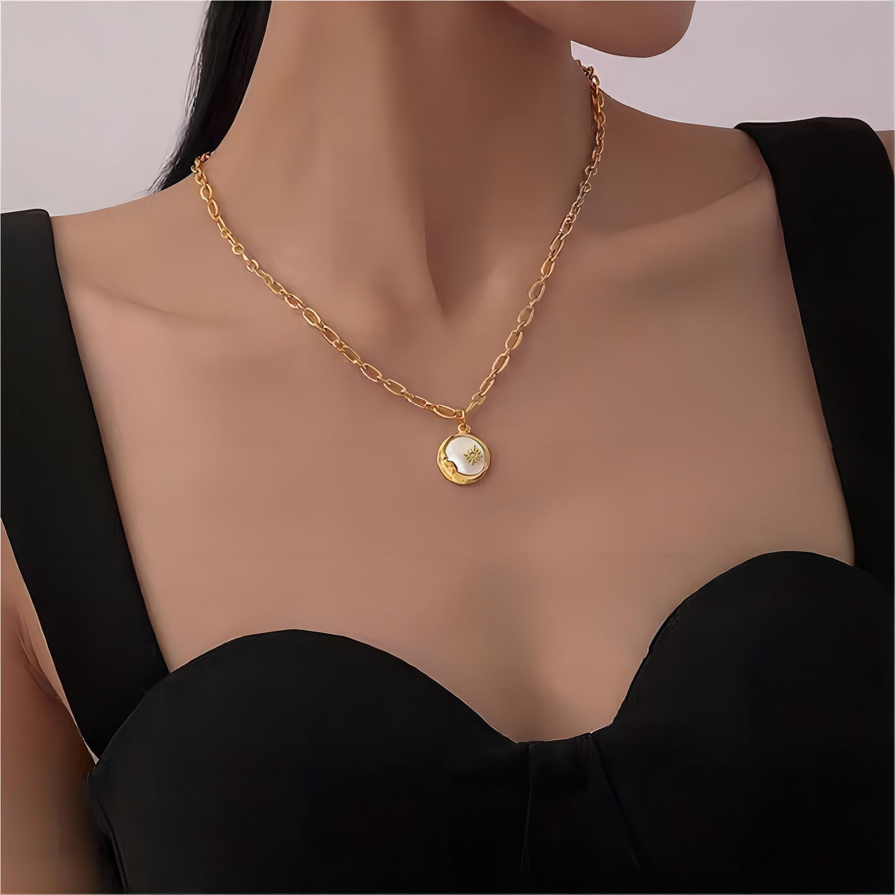 24K Gold Plated Sol And Lune Celestial Necklace - ArtGalleryZen