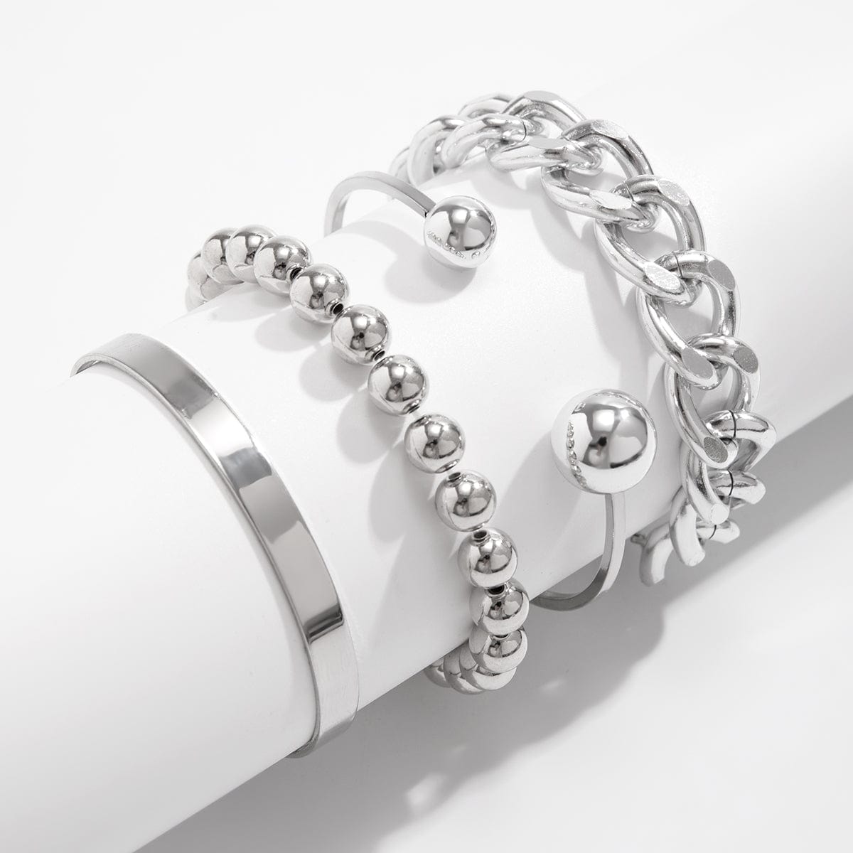 4 Pcs Silver Tone Stackable Bangle Bracelet Set - ArtGalleryZen