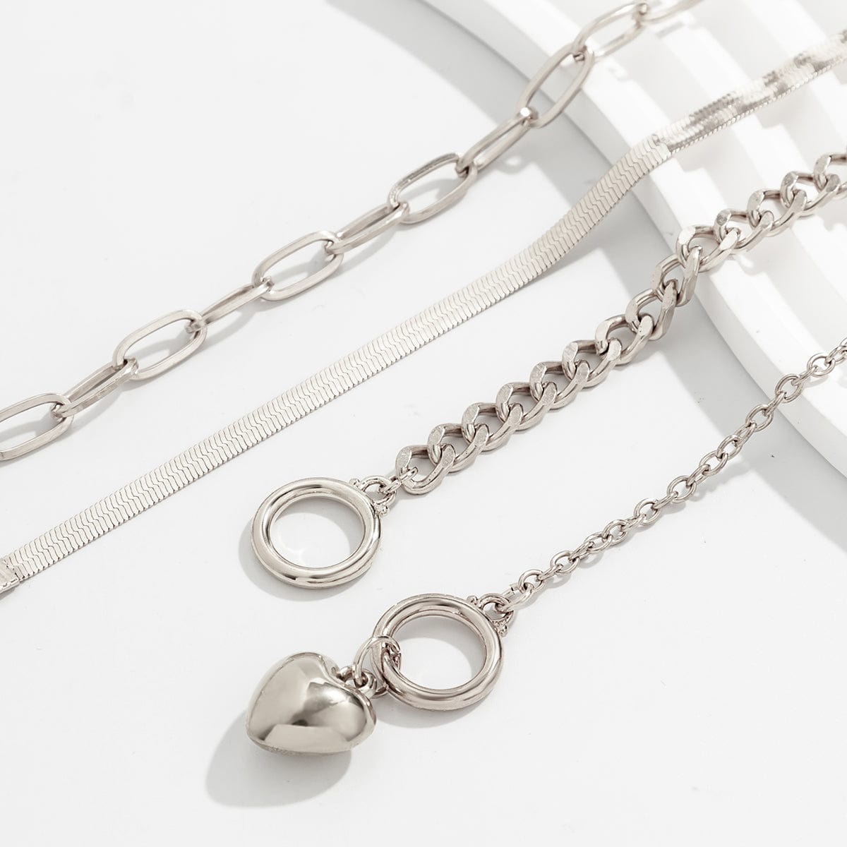 4 Pcs Toggle Clasp Heart Pendant Cable Chain Stackable Bracelet Set - ArtGalleryZen