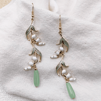 Thumbnail for Enamel Lily Of The Valley Dangle Jade Earrings - ArtGalleryZen