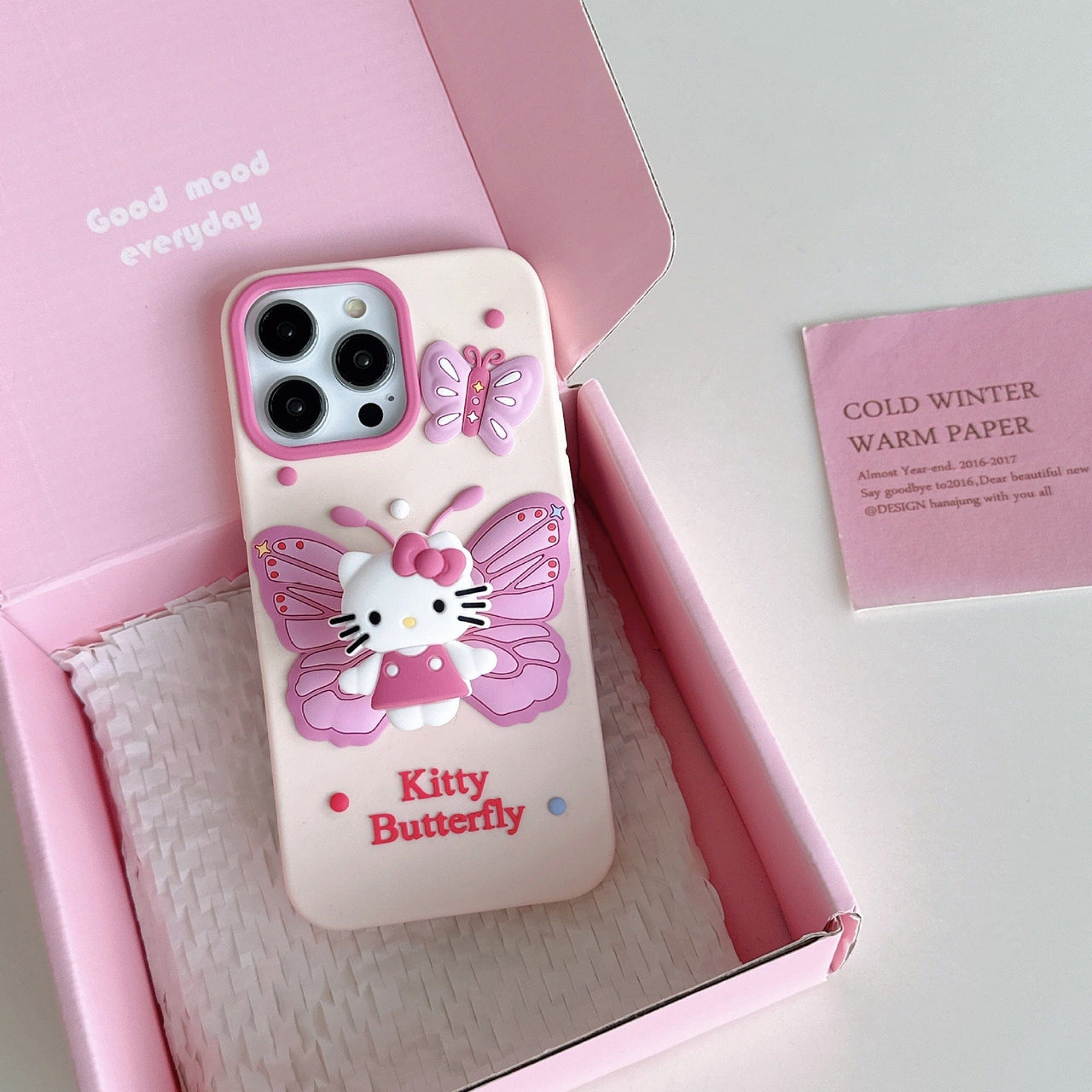 Kawaii Kitty Butterfly iPhone Case - ArtGalleryZen