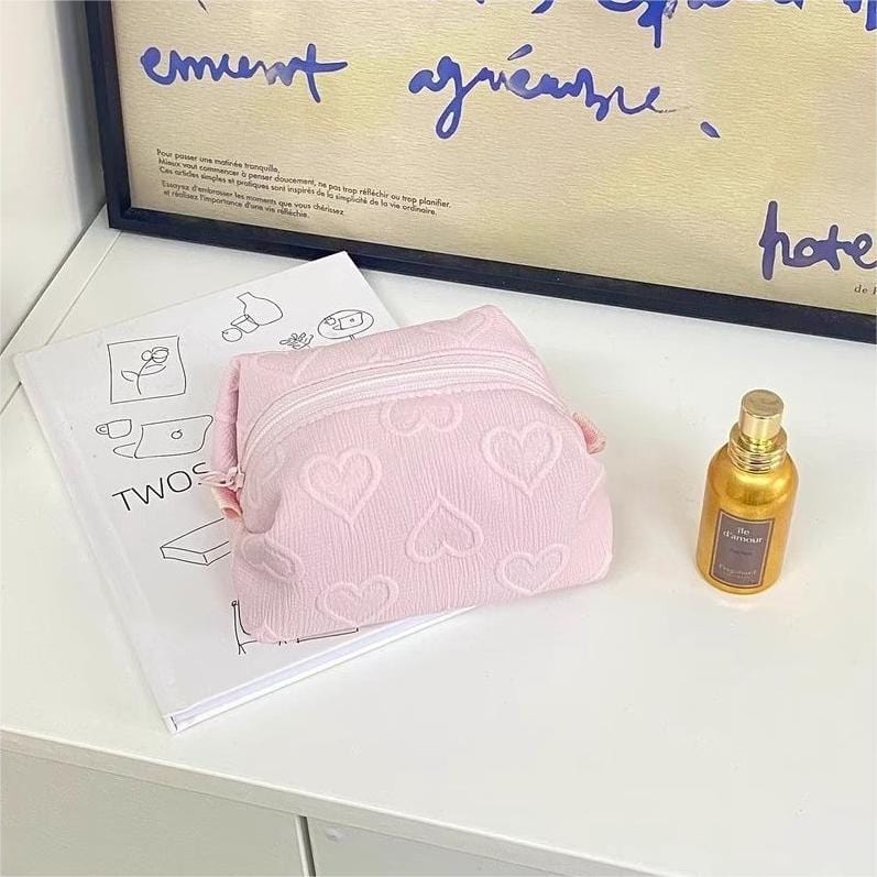 Pink Heart Cosmetic Toiletry Bag Portable Travel Organizer - ArtGalleryZen