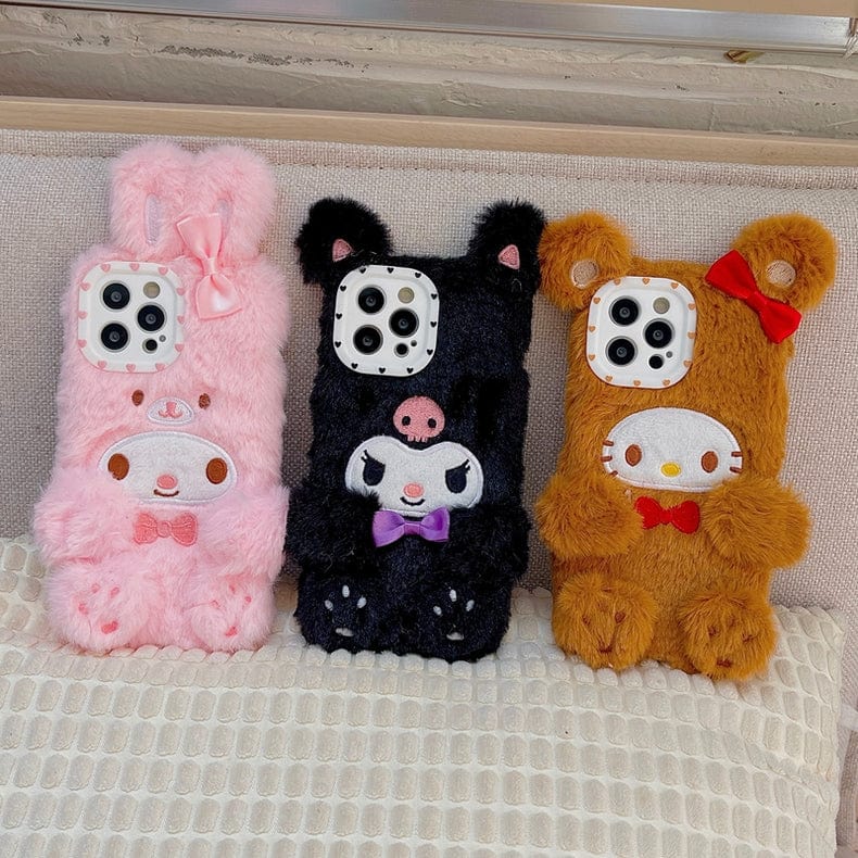 Anime Sanrio Kawaii Melody Kuromi Kitty Plush Furry iPhone Case - ArtGalleryZen
