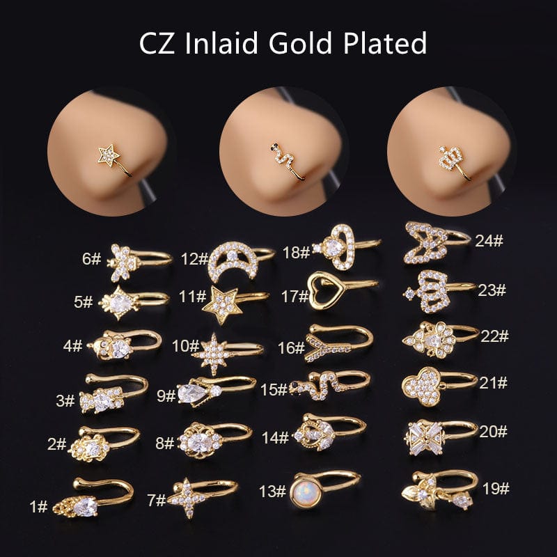 Chic CZ Inlaid Non Piercing Adjustable Nose Ring - ArtGalleryZen