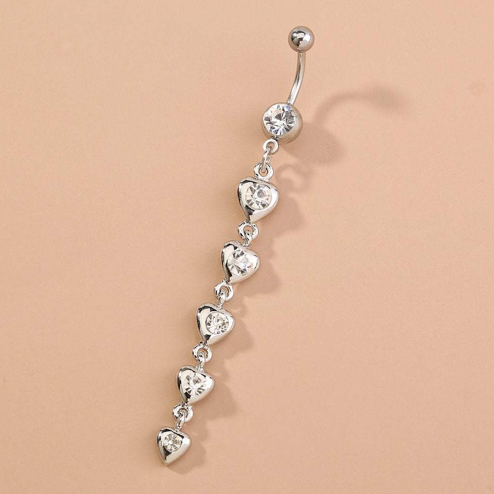 Surgical Stainless Steel Crystal Inlaid Heart Tassel Belly Piercing Navel Ring - ArtGalleryZen