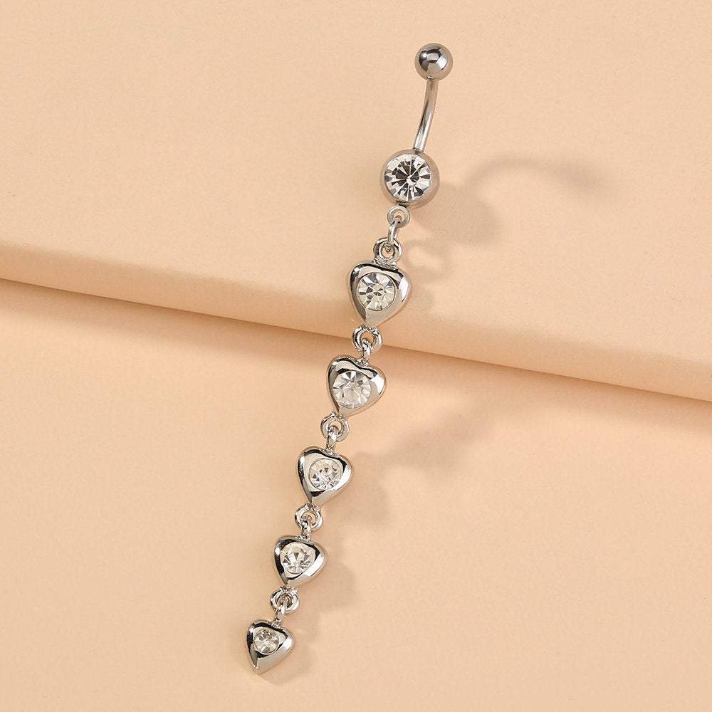 Surgical Stainless Steel Crystal Inlaid Heart Tassel Belly Piercing Navel Ring - ArtGalleryZen