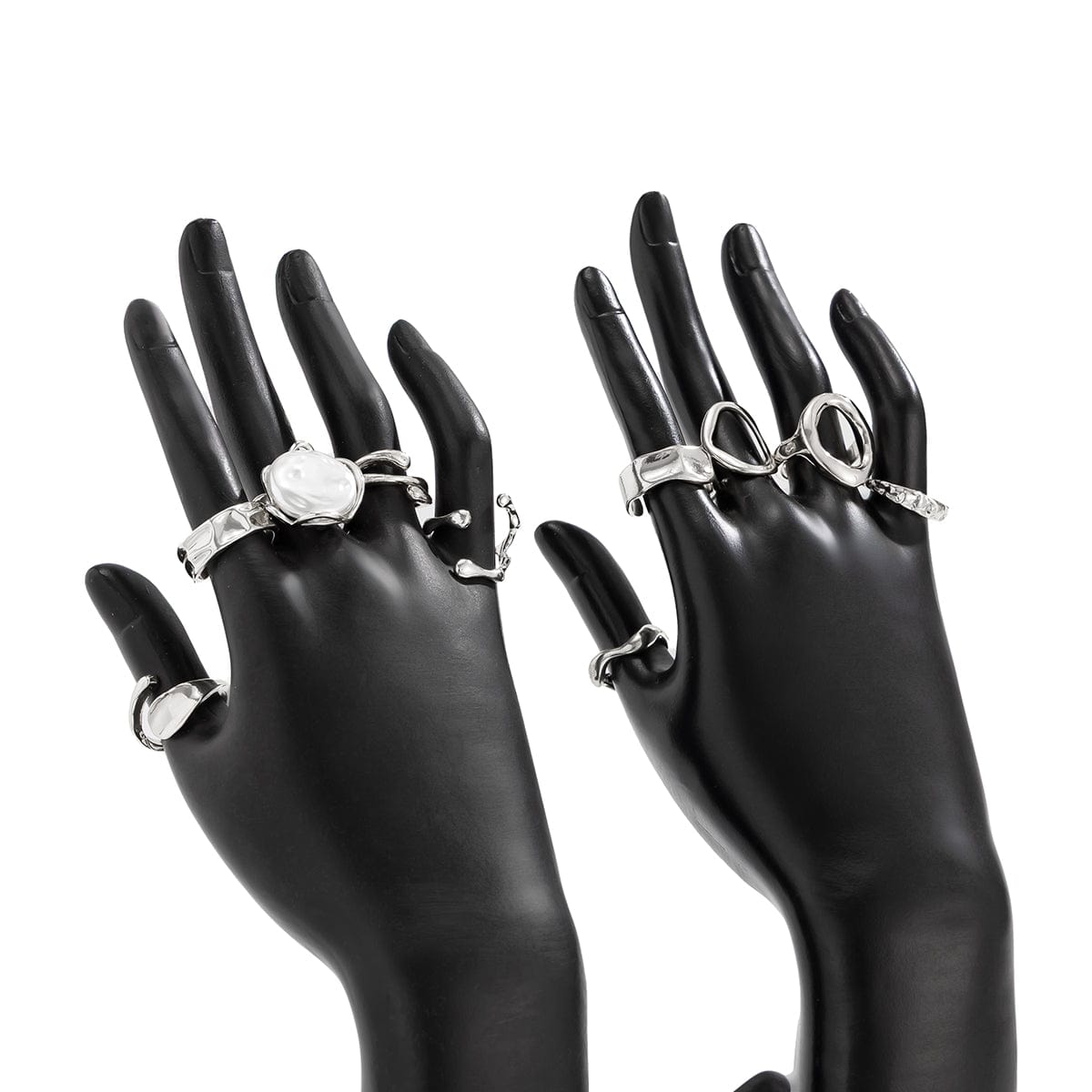 10 Pcs Irregular Pearl Waterdrop Textured Open Ring Set - ArtGalleryZen