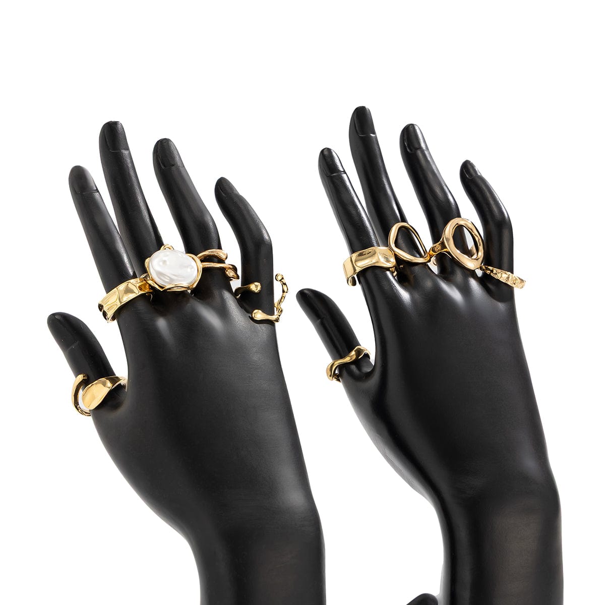 10 Pcs Irregular Pearl Waterdrop Textured Open Ring Set - ArtGalleryZen