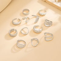 Thumbnail for 12 Pcs Gold Silver Tone Glossy Curved Hollow Waterdrop Ring Set - ArtGalleryZen