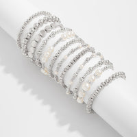 Thumbnail for 12 Pcs Minimalist Gold Silver Tone Pearl Beaded Chain Bracelet Set - ArtGalleryZen