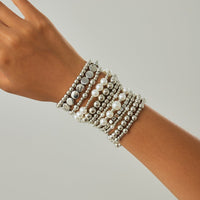 Thumbnail for 12 Pcs Minimalist Gold Silver Tone Pearl Beaded Chain Bracelet Set - ArtGalleryZen