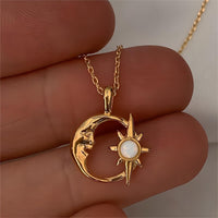 Thumbnail for 18K Gold Opal Star Moon Phase Necklace - ArtGalleryZen