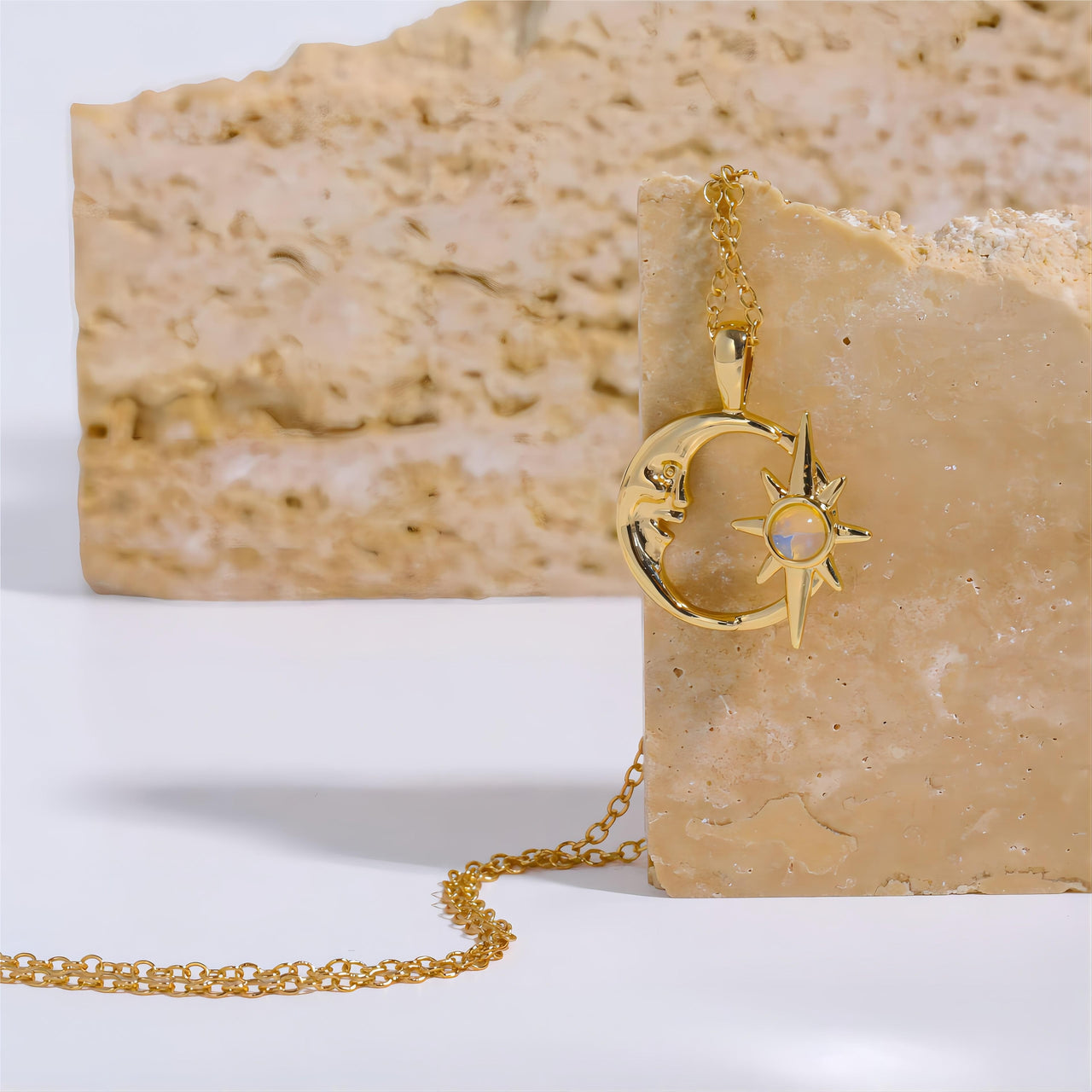 18K Gold Opal Star Moon Phase Necklace – ArtGalleryZen