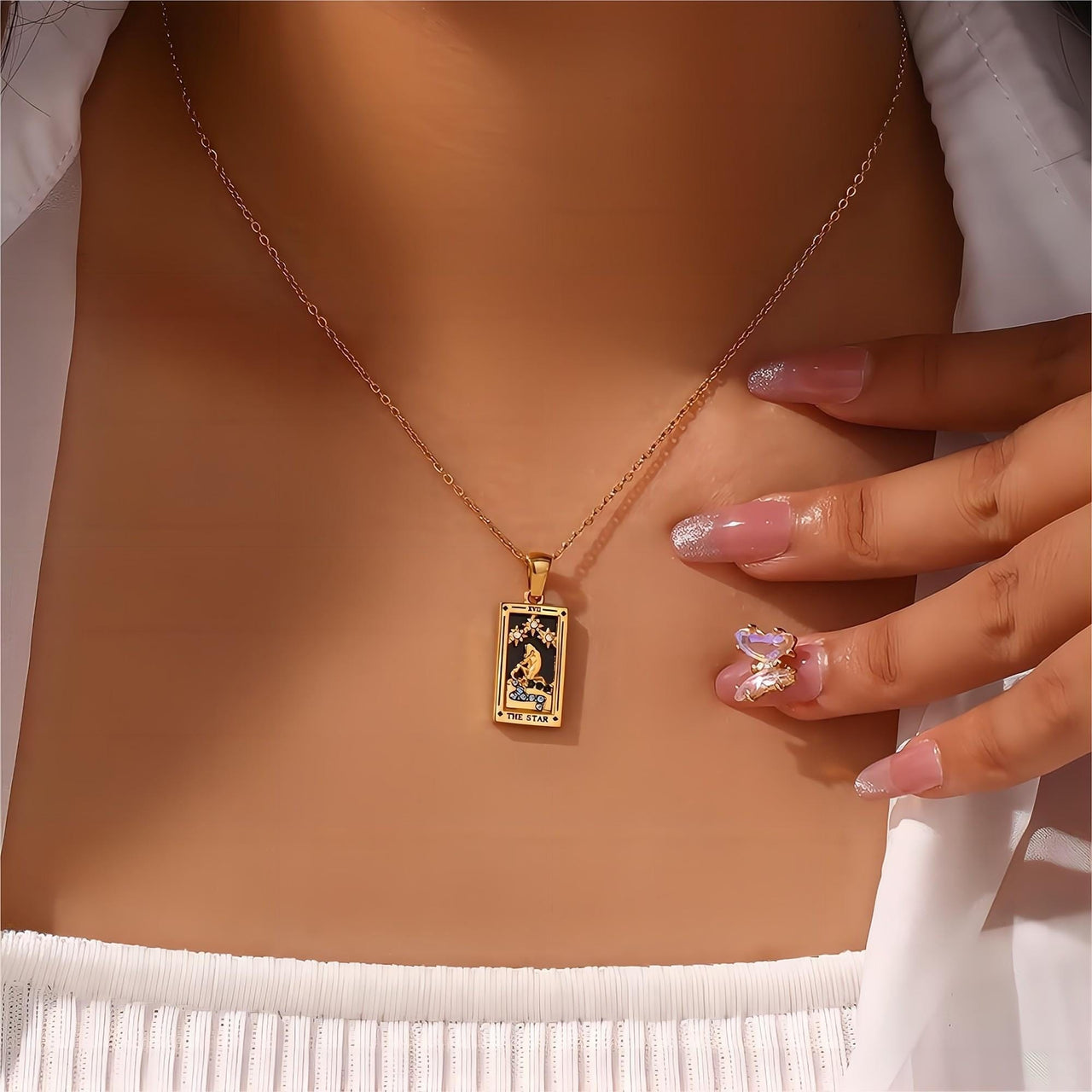 Tarot Card Necklace - 18k Gold Waterproof Rectangle Necklace - Celesti –  Adoren Jewelry