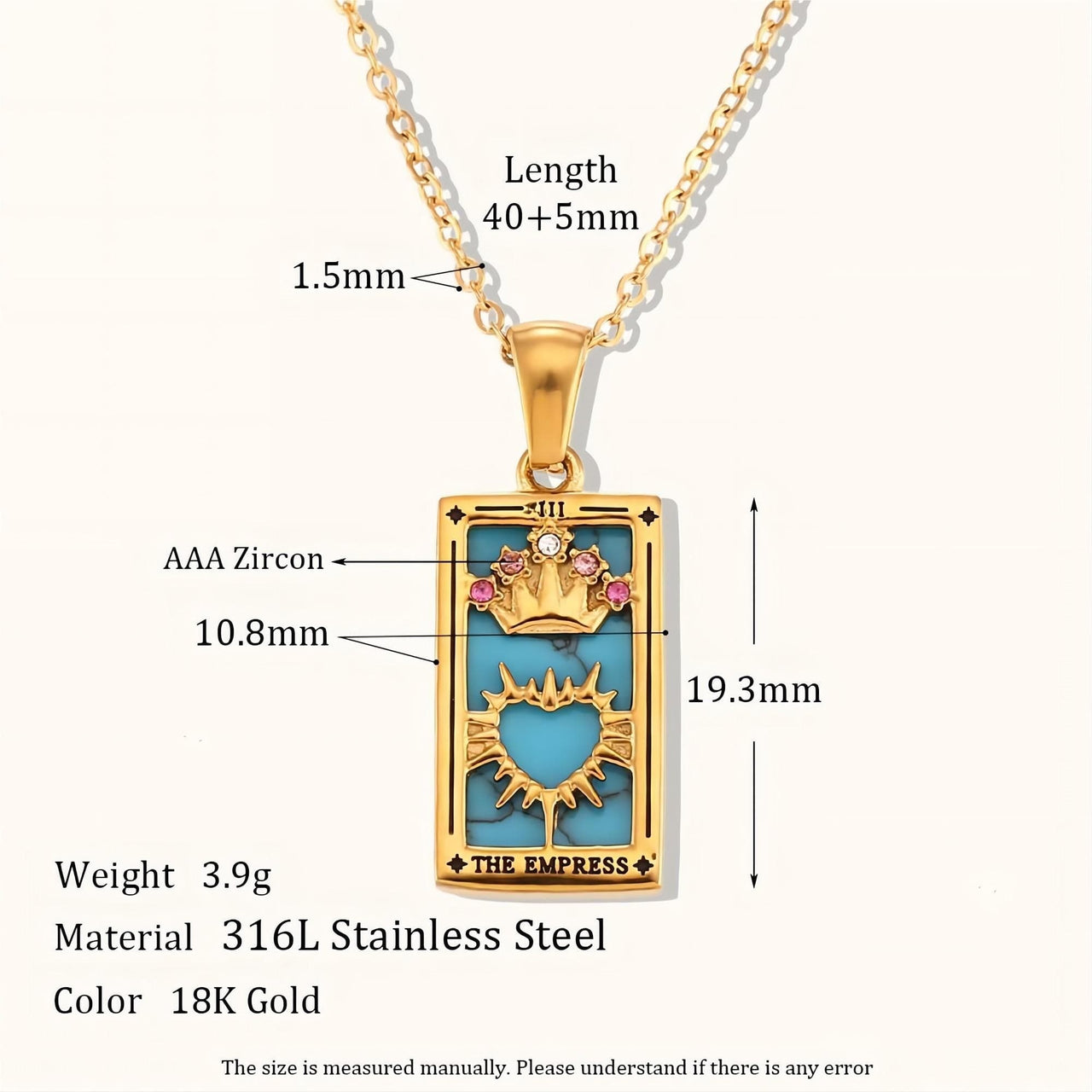 18K Gold Plated Stainless Steel Tarot Card Necklace - ArtGalleryZen