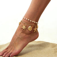 Thumbnail for 2 Pcs Shell Conch Starfish Charm Pearl Chain Anklet Set - ArtGalleryZen