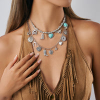 Thumbnail for 2 Pcs Turquoise Heart Boots Lucky Horseshoe Charm Necklace Set - ArtGalleryZen