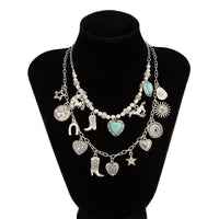 Thumbnail for 2 Pcs Turquoise Heart Boots Lucky Horseshoe Charm Necklace Set - ArtGalleryZen