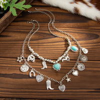Thumbnail for 2 Pcs Turquoise Heart Boots Lucky Horseshoe Charm Necklace Set - ArtGalleryZen