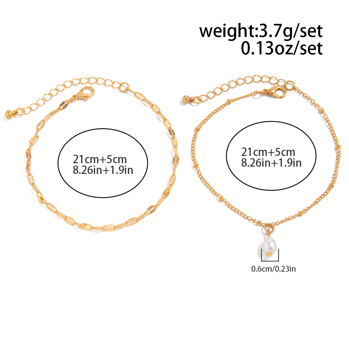 Stylish 2pcs Pearl Charm Saturn Chain Anklet Set