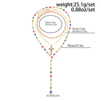 Thumbnail for 3 Pcs Gold Tone Rhinestone Inlaid Cross Pendant Crystal Chain Y Necklace Set