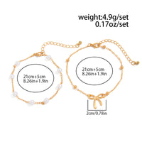 Thumbnail for Elegant 2pcs Bowknot Charm Pearl Chain Anklet Set