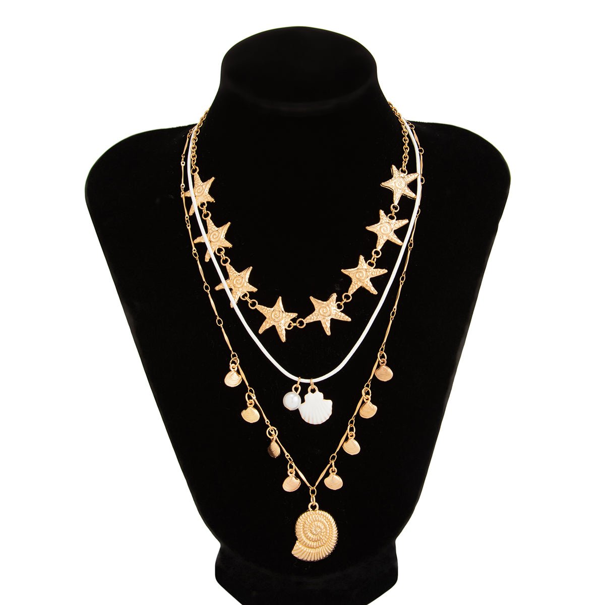 3 Pcs Bohemia Enamel Shell Conch Starfish Charm Wax Cord Necklace Set - ArtGalleryZen