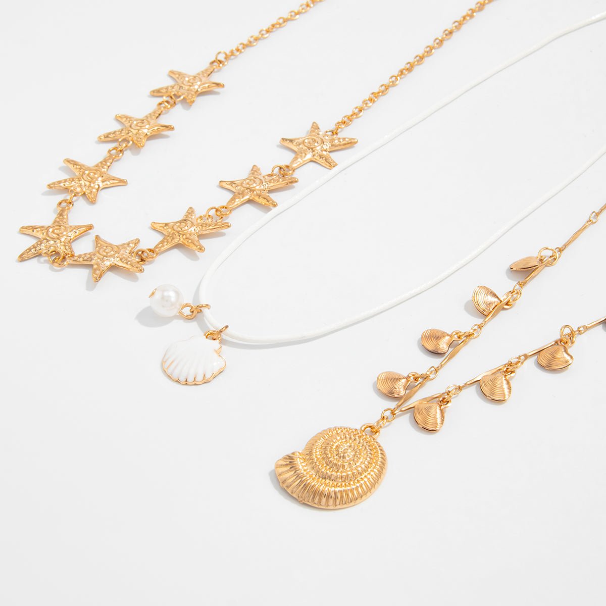 3 Pcs Bohemia Enamel Shell Conch Starfish Charm Wax Cord Necklace Set - ArtGalleryZen