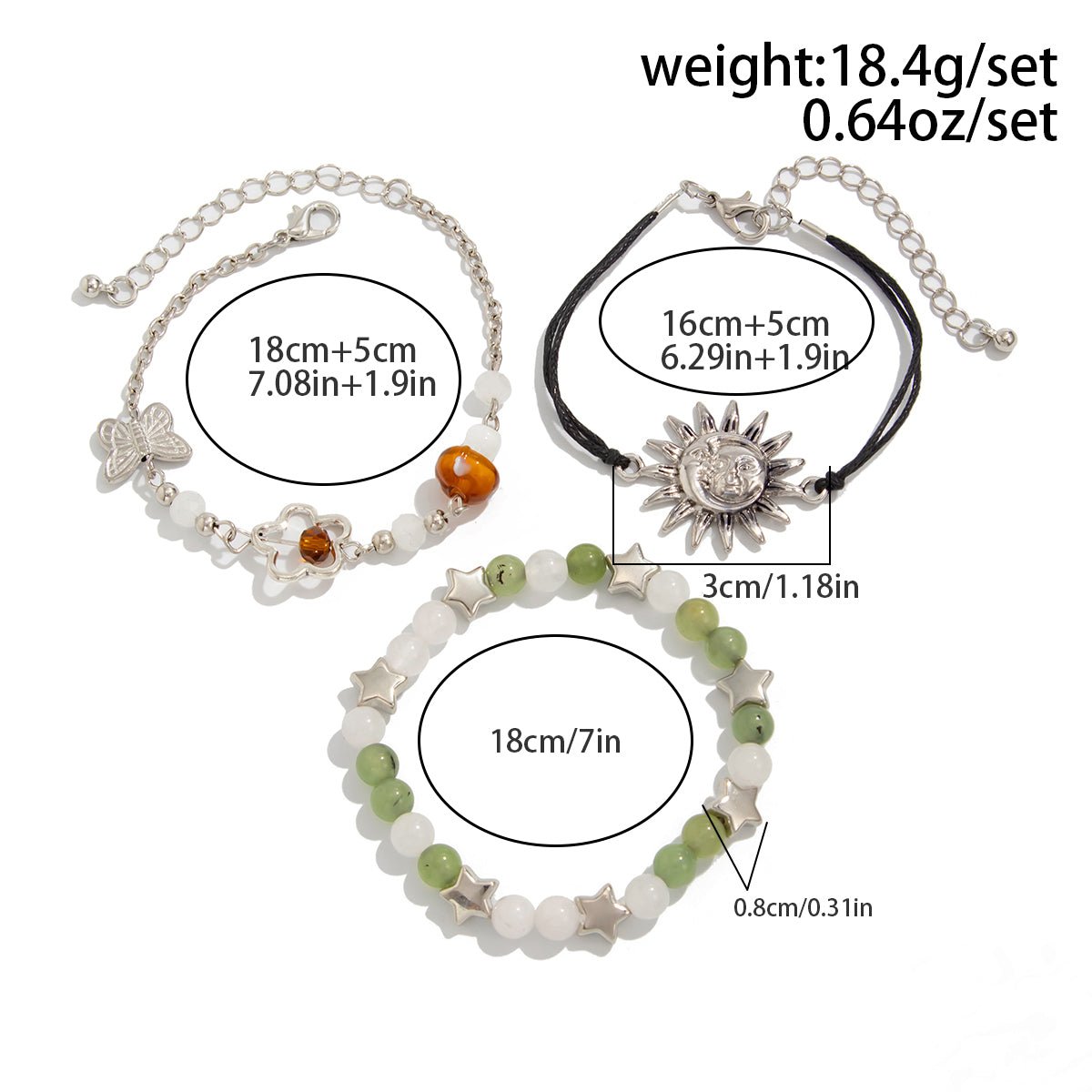 3 Pcs Boho Sun Mushroom Butterfly Charm Glass Beaded Bracelet Set - ArtGalleryZen
