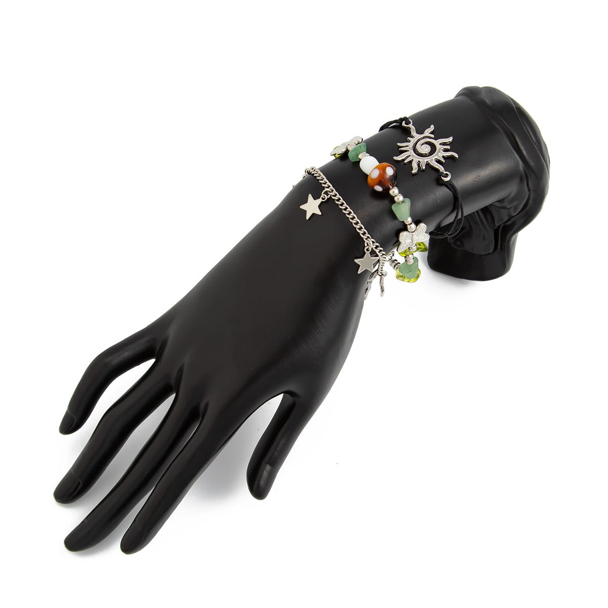 3 Pcs Boho Sun Mushroom Star Charm Turquoise Stone Bracelet Set - ArtGalleryZen