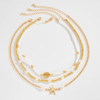 Thumbnail for 3 Pcs Conch Starfish Charm Pearl Seed Beaded Chain Necklace Set - ArtGalleryZen