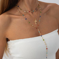Thumbnail for 3 Pcs Elegant Cross Pendant Colorful Crystal Chain Y Necklace Set - ArtGalleryZen