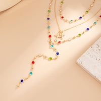 Thumbnail for 3 Pcs Elegant Cross Pendant Colorful Crystal Chain Y Necklace Set - ArtGalleryZen