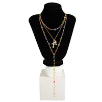 Thumbnail for 3 Pcs Elegant Cross Pendant Colorful Crystal Chain Y Necklace Set - ArtGalleryZen