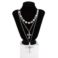 Thumbnail for 3 Pcs Gold Silver Tone Cross Pendant Pearl Crystal Pearl Chain Necklace Set - ArtGalleryZen