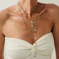 Thumbnail for 3 Pcs Gold Tone Rhinestone Inlaid Cross Pendant Crystal Chain Y Necklace Set - ArtGalleryZen