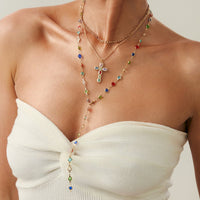 Thumbnail for 3 Pcs Gold Tone Rhinestone Inlaid Cross Pendant Crystal Chain Y Necklace Set - ArtGalleryZen