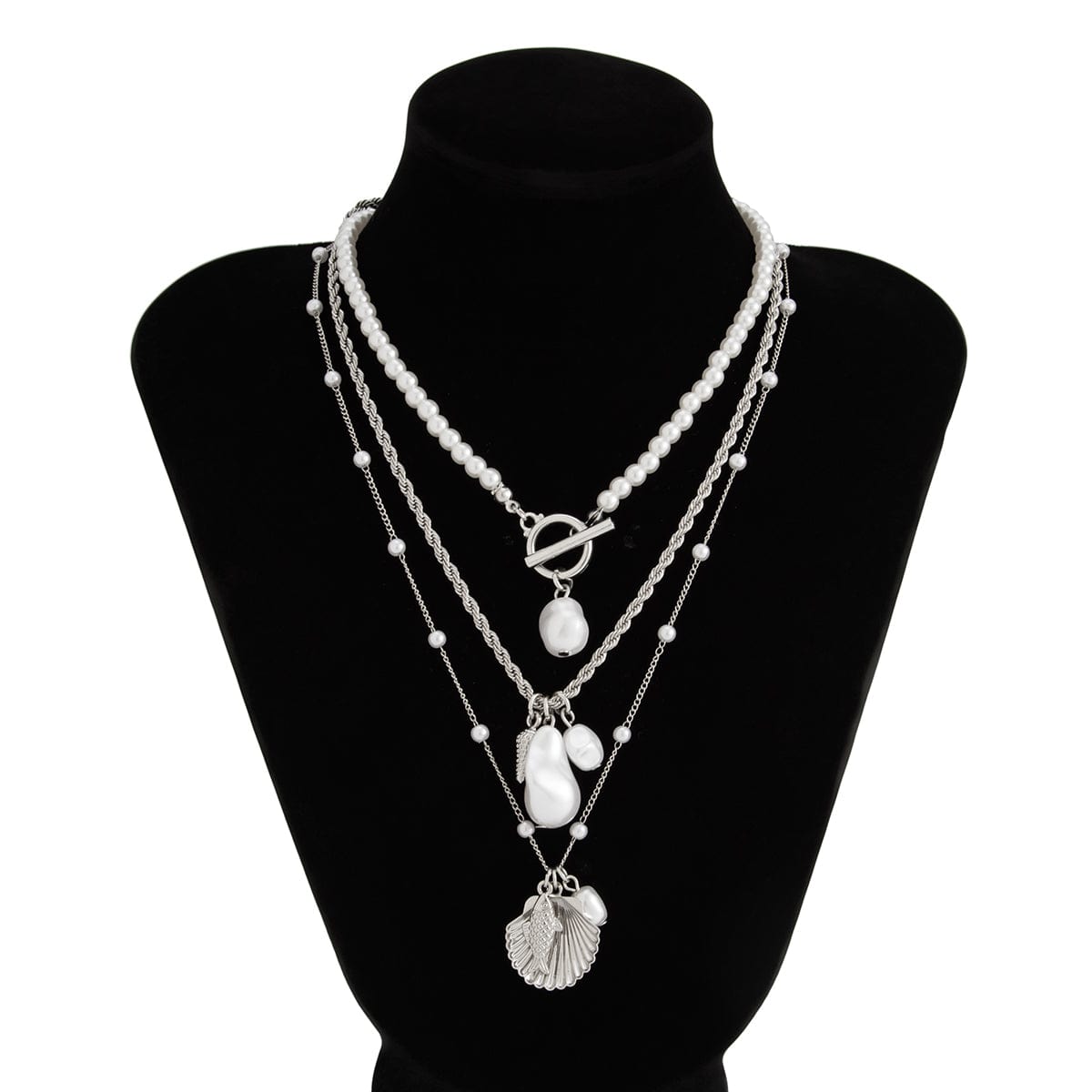 3 Pcs Toggle Clasp Irregular Pearl Shell Pendant Rope Chain Necklace Set - ArtGalleryZen
