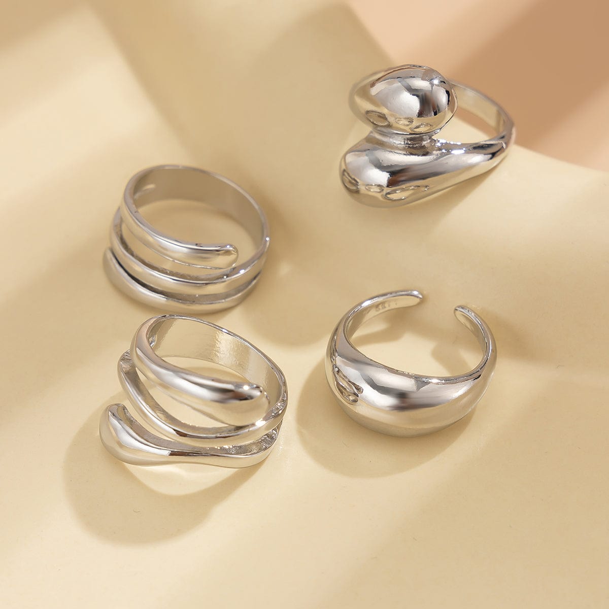 4 Pcs Chunky Abstract Waterdrop Ring Set - ArtGalleryZen