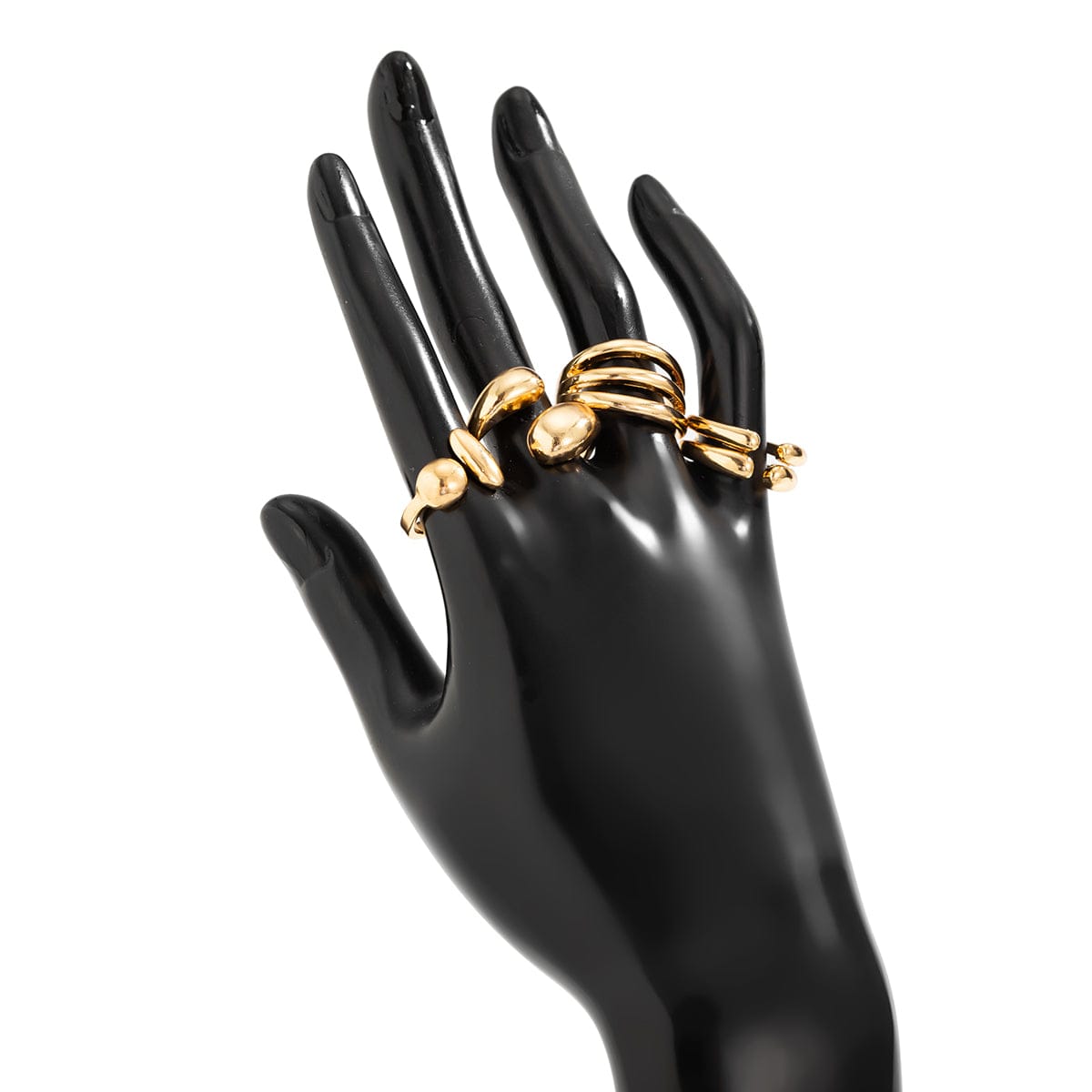 4 Pcs Gold Silver Tone Asymmetric Hollow Pattern Open Ring Set - ArtGalleryZen