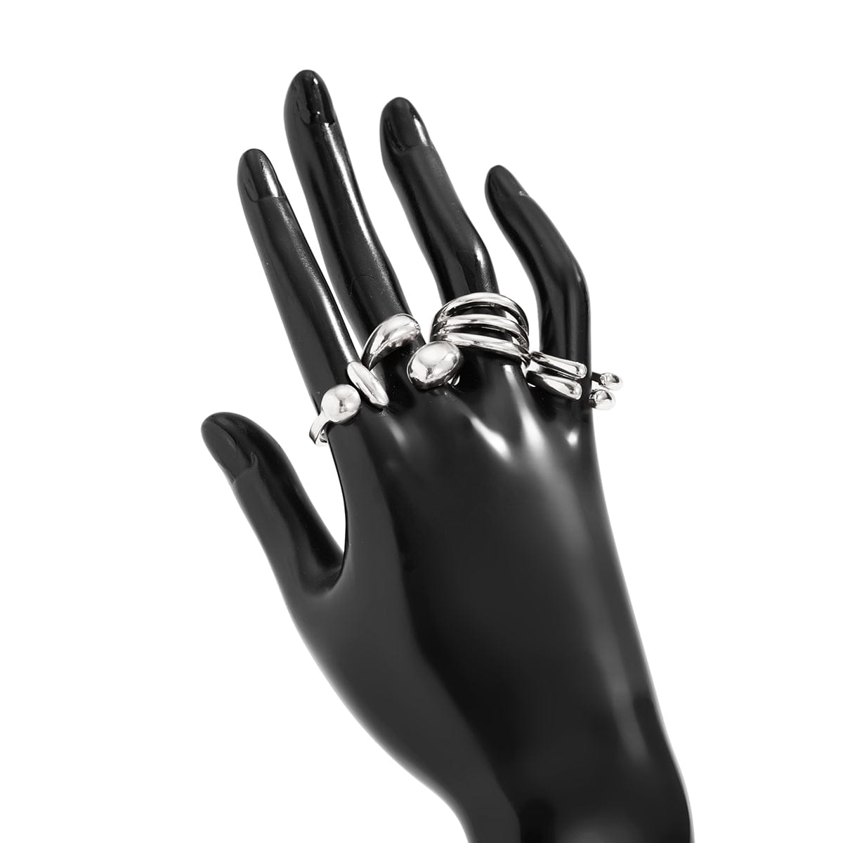 4 Pcs Gold Silver Tone Asymmetric Hollow Pattern Open Ring Set - ArtGalleryZen