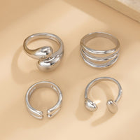 Thumbnail for 4 Pcs Gold Silver Tone Asymmetric Hollow Pattern Open Ring Set - ArtGalleryZen