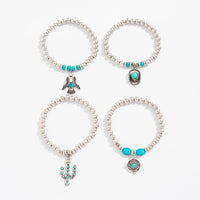 Thumbnail for 4 Pcs Hippie Turquoise Inlaid Eagle Cactus Charm Ball chain Bracelet Set - ArtGalleryZen