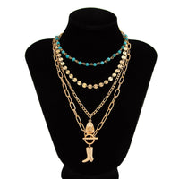 Thumbnail for 4 Pcs Toggle Clasp Boot Cowboy Hat Pendant Turquoise Chain Necklace - ArtGalleryZen