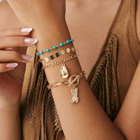 Thumbnail for 4 Pcs Toggle Clasp Cowboy Hat Boot Charm Turquoise Chain Bracelet Set - ArtGalleryZen
