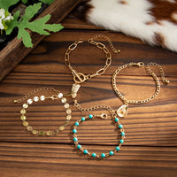 Thumbnail for 4 Pcs Toggle Clasp Cowboy Hat Boot Charm Turquoise Chain Bracelet Set - ArtGalleryZen