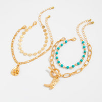 Thumbnail for 4 Pcs Toggle Clasp Cowboy Hat Boot Charm Turquoise Chain Bracelet Set - ArtGalleryZen