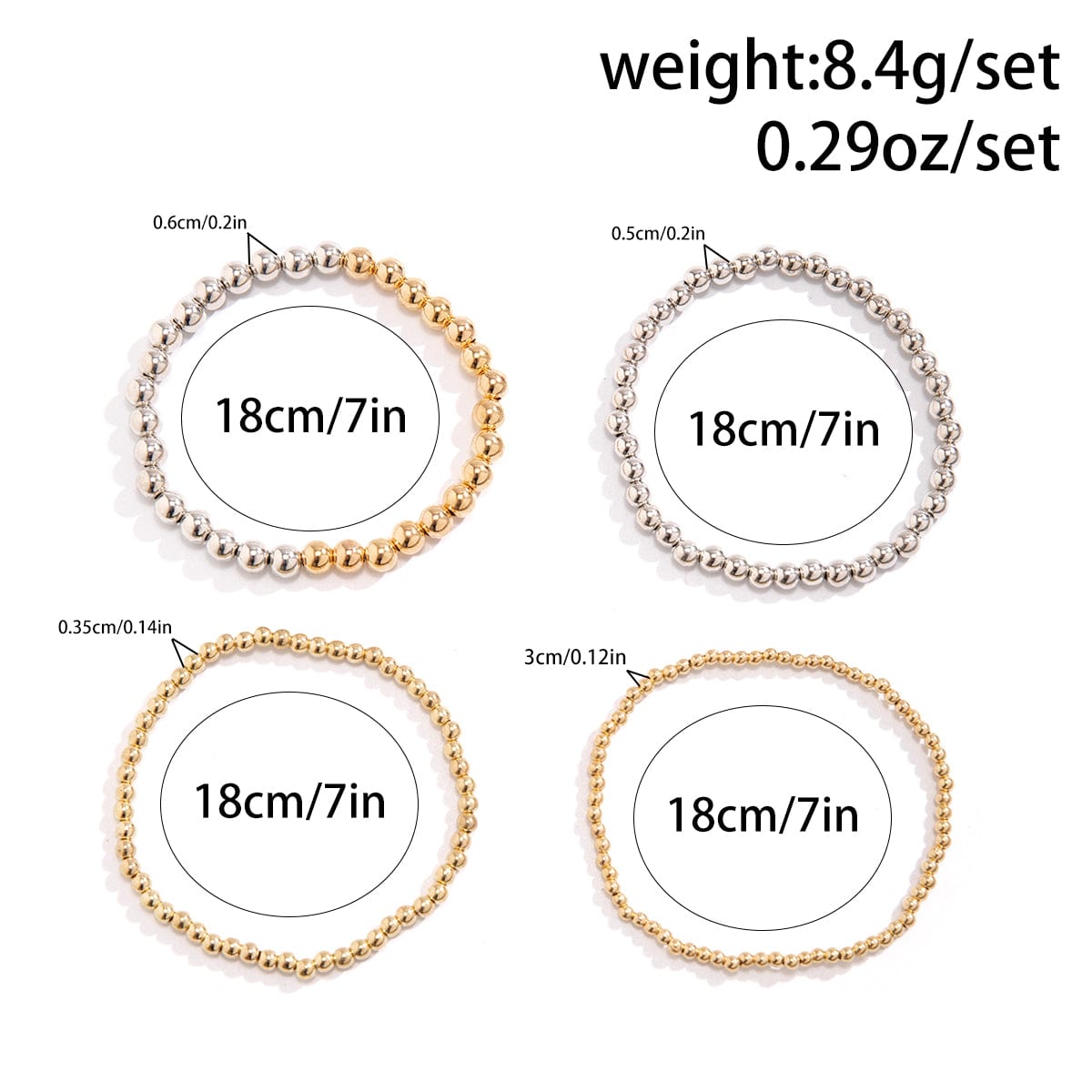 4 Pcs Two Tone Ball Chain Stackable Bracelet Set - ArtGalleryZen
