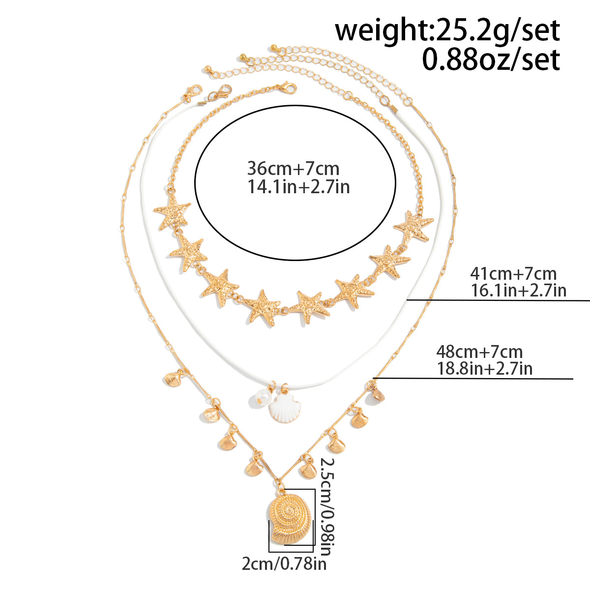 3 Pcs Bohemia Enamel Shell Conch Starfish Charm Wax Cord Necklace Set
