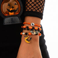 Thumbnail for 4Pcs Halloween Bat Moon Charm Crystal Pearl Beaded Bracelet Set - ArtGalleryZen